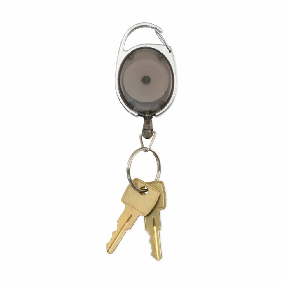 Advantus Retractable Carabiner Reel With Key Rings, Smoke, Pack Of 6