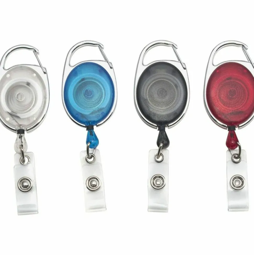 Advantus Retractable Carabiner-Style Badge Reel with Badge Strap, Assorted Colors, 20/PK