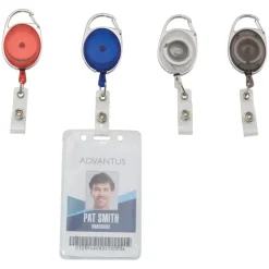 Advantus Retractable Carabiner-Style Badge Reel with Badge Strap, Assorted Colors, 20/PK