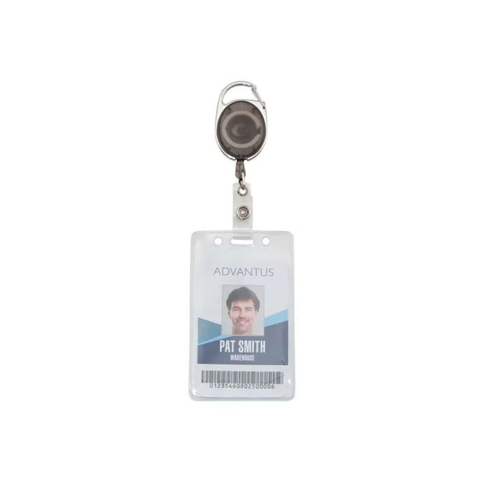 Advantus Retractable Caribiner-Style ID Reels, Smoke, Pack Of 12