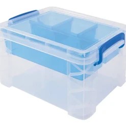 Advantus Super Stacker Divided Storage Box, 5 Sections, 7.5" x 10.13" x 6.5", Clear/Blue