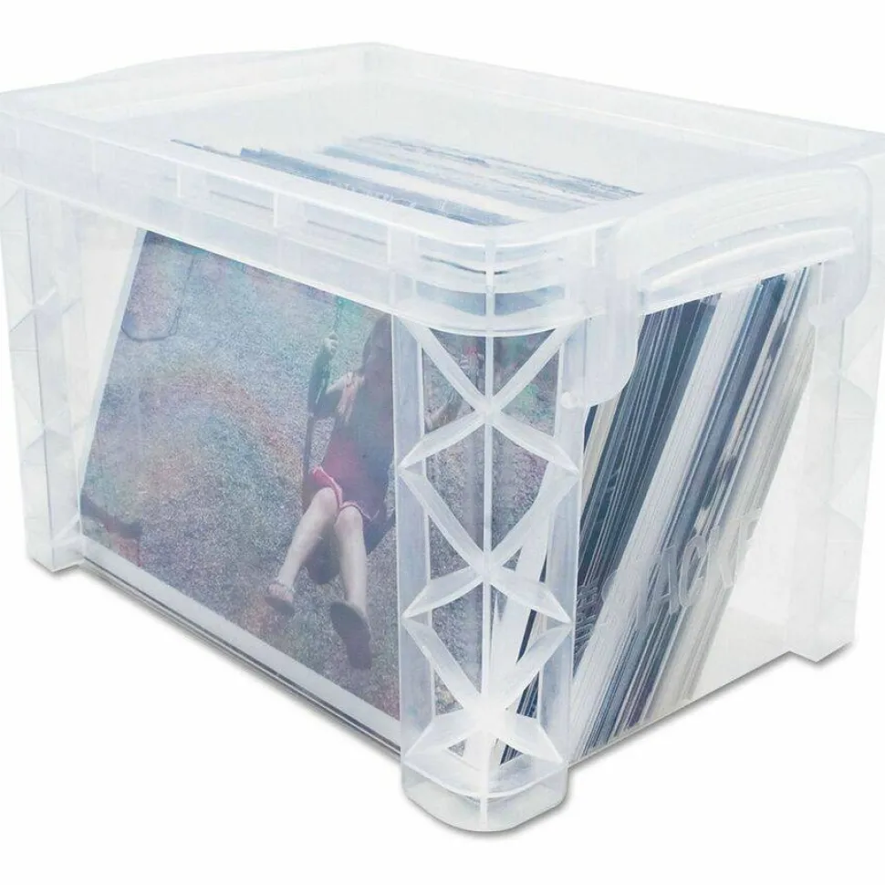 Advantus Super Stacker Storage Boxes, Holds 400 3 x 5 Cards, 6.25 x 3.88 x 3.5, Plastic, Clear