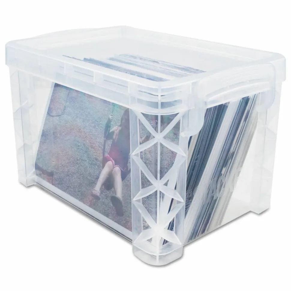 Advantus Super Stacker Storage Boxes, Holds 400 3 x 5 Cards, 6.25 x 3.88 x 3.5, Plastic, Clear