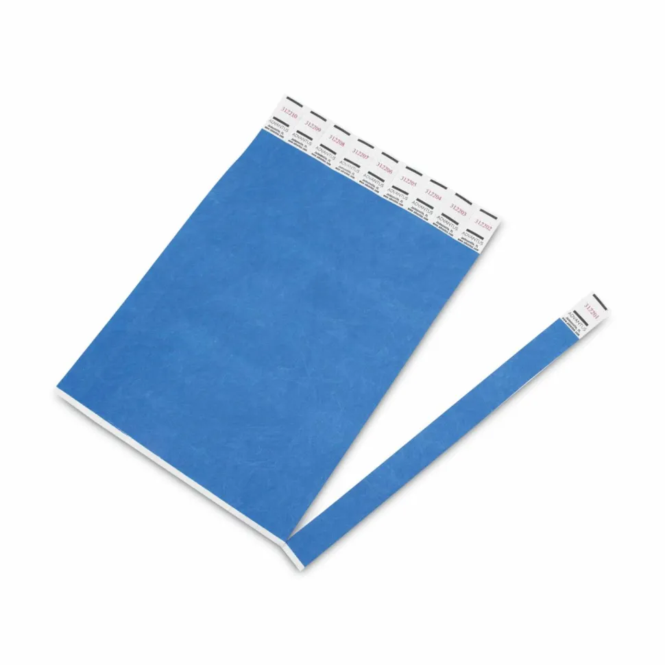 Advantus Tyvek Wristbands, AVT75442, 3/4"W x 10"L, Rectangle, Blue, Tyvek, Pack Of 100