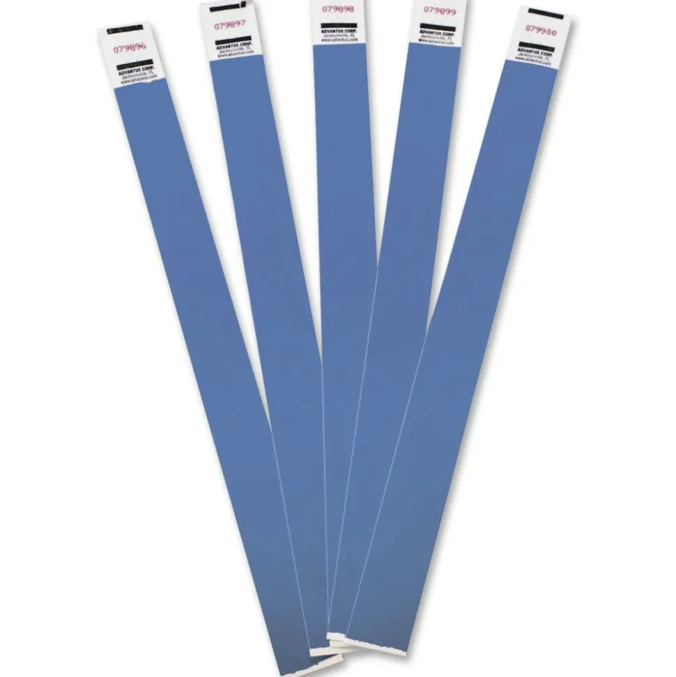 Advantus Tyvek Wristbands, AVT75442, 3/4"W x 10"L, Rectangle, Blue, Tyvek, Pack Of 100