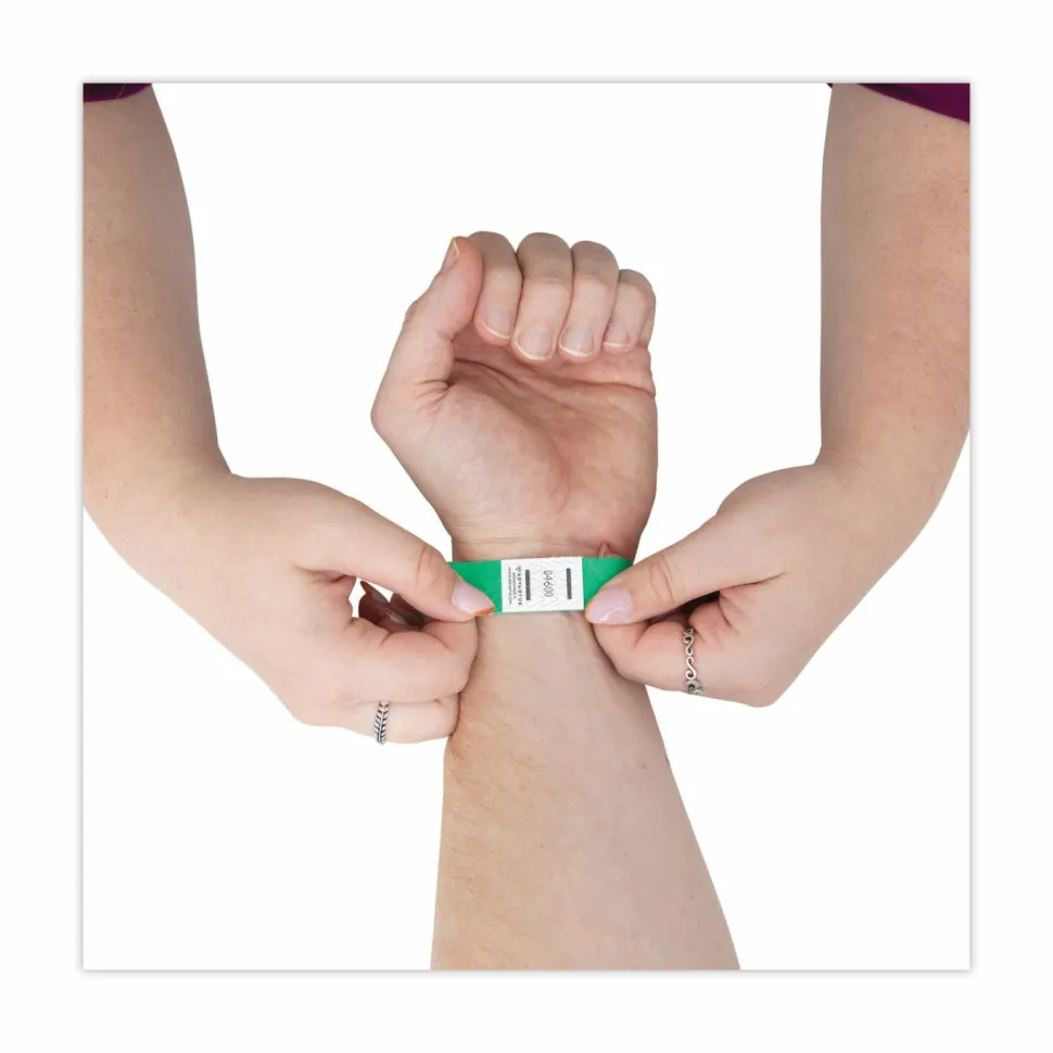 Advantus Tyvek Wristbands, 0.8" x 9.8", Green, Pack Of 100