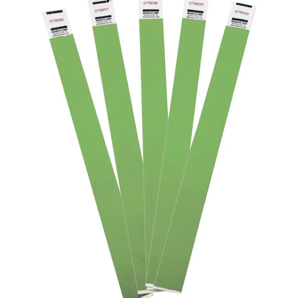 Advantus Tyvek Wristbands, 0.8" x 9.8", Green, Pack Of 100