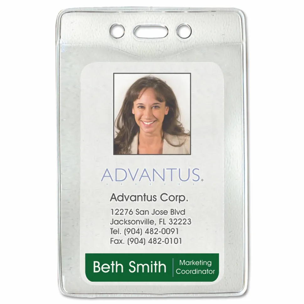 Advantus Vertical Security Badge Holder - Vinyl - 50 / Box