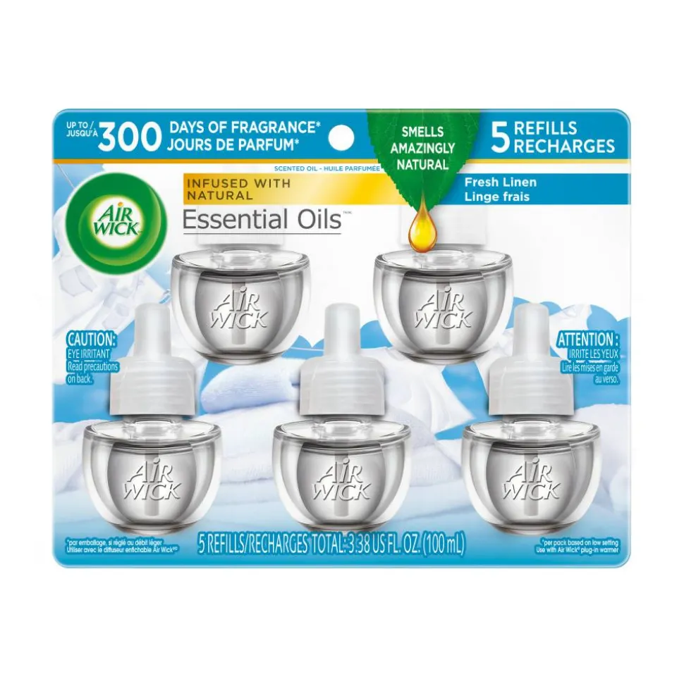 AIR WICK Plug in Scented Oil Refills, Fresh Linen, 5 pack