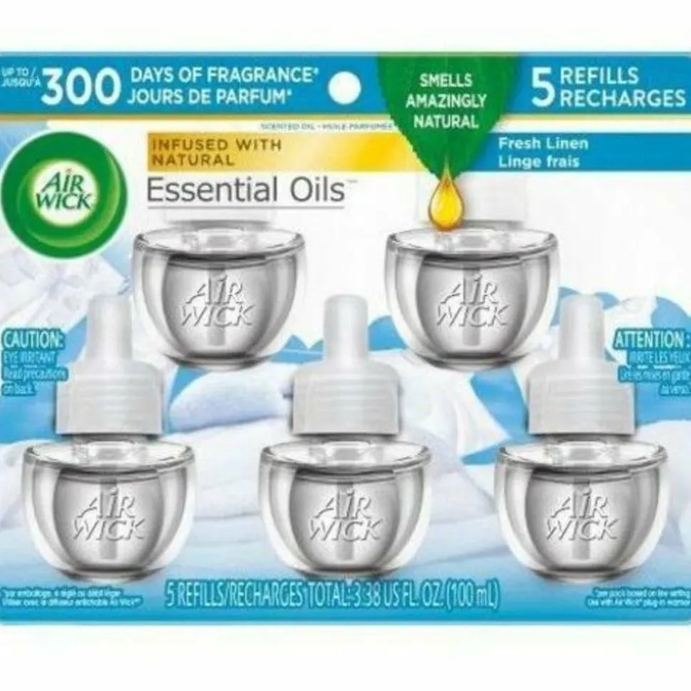 AIR WICK Plug in Scented Oil Refills, Fresh Linen, 5 pack