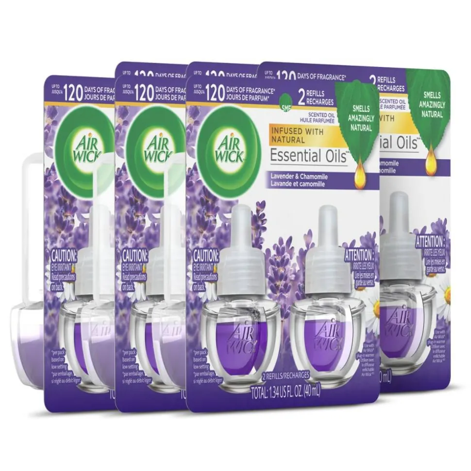 Air Wick Scented Oil Warmer Refills, 0.67 Oz, Lavender/Chamomile, 2 Refills Per Pack, Carton Of 6 Packs