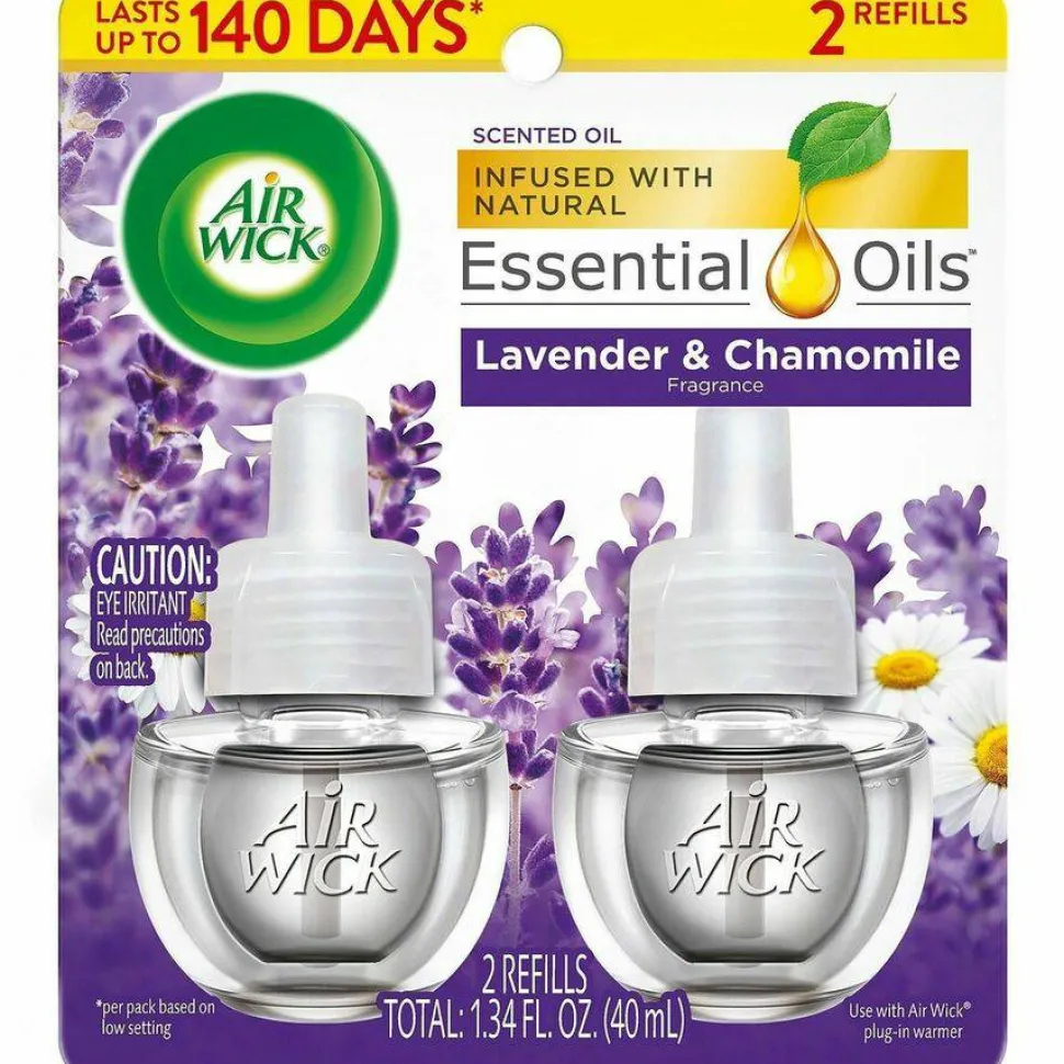 Air Wick Scented Oil Warmer Refills, 0.67 Oz, Lavender/Chamomile, 2 Refills Per Pack, Carton Of 6 Packs
