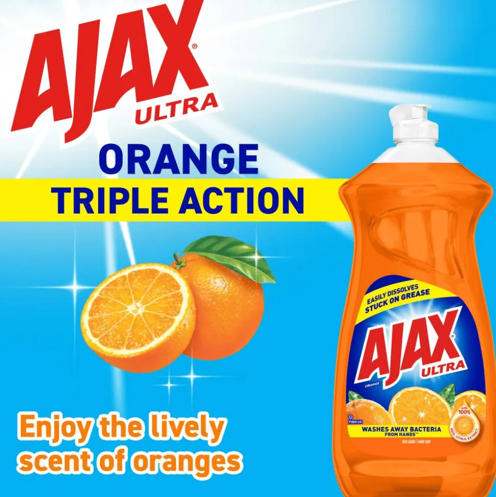 AJAX Triple Action Dish Liquid, 52 Oz, Orange, Carton Of 6 Bottles