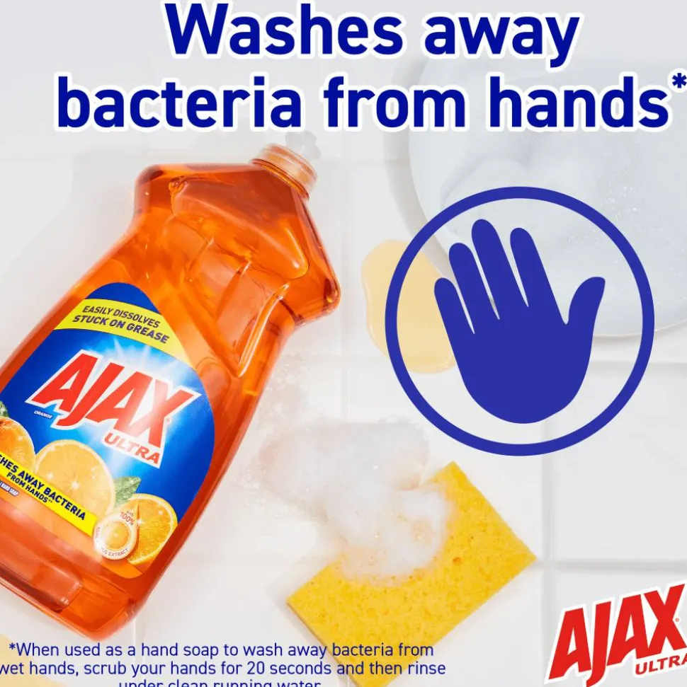 AJAX Triple Action Dish Liquid, 52 Oz, Orange, Carton Of 6 Bottles