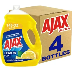 AJAX Ultra Liquid Dish Soap, Lemon Scent, 145 Oz, Case Of 4 Bottles
