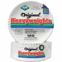 AJM Packaging Corporation Gold Label Coated Paper Plates, White, Pack Of 120 Plates