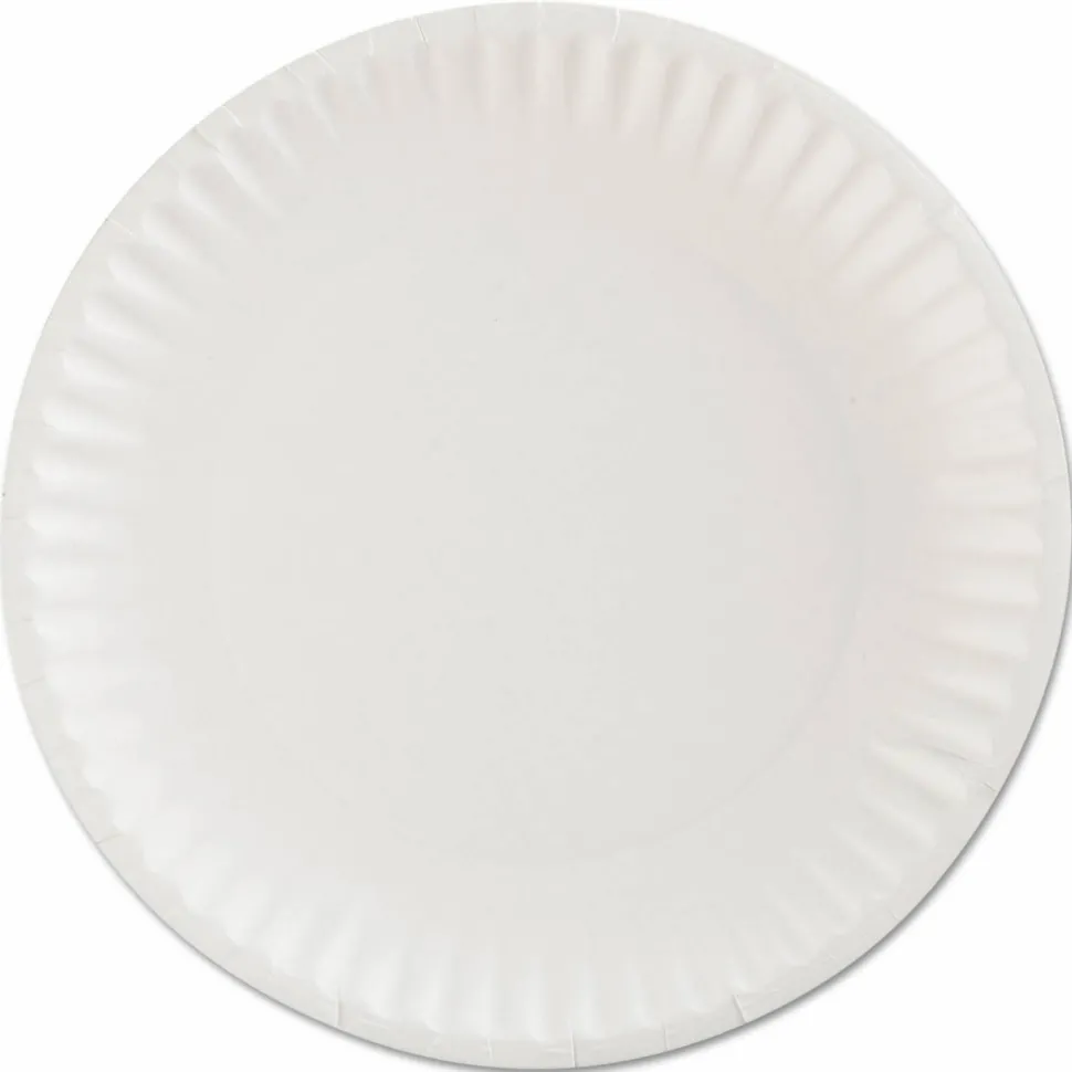 AJM Packaging Corporation Gold Label Coated Paper Plates, 9" dia, White, 100/Pack, 10 Packs/Carton