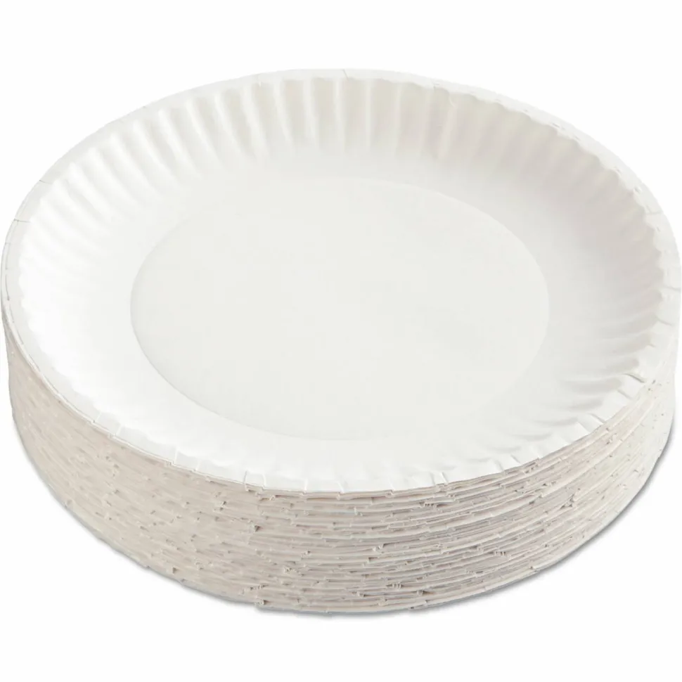 AJM Packaging Corporation Gold Label Coated Paper Plates, 9" dia, White, 100/Pack, 10 Packs/Carton