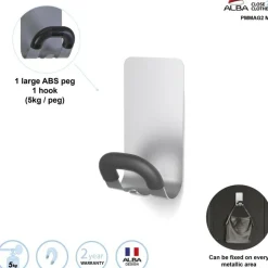 Alba Magnetic Coat Peg, ABS/Magnet/Steel, Black/Silver, Supports 11 lbs