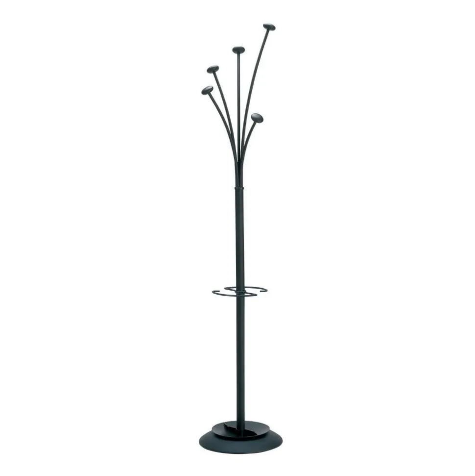 ALBA Tree-Hook Coat Stand With Umbrella Holder, 73 5/8"H x 15"W x 15"D, Black
