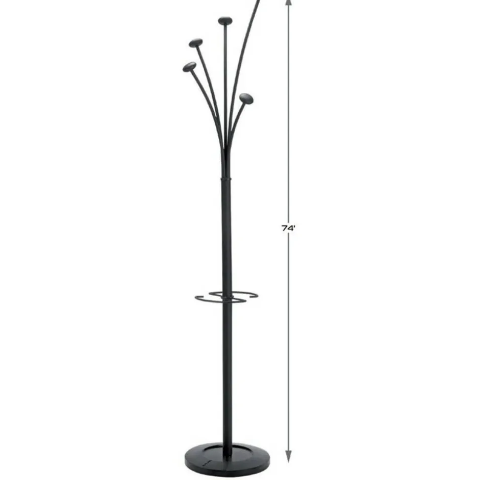 ALBA Tree-Hook Coat Stand With Umbrella Holder, 73 5/8"H x 15"W x 15"D, Black