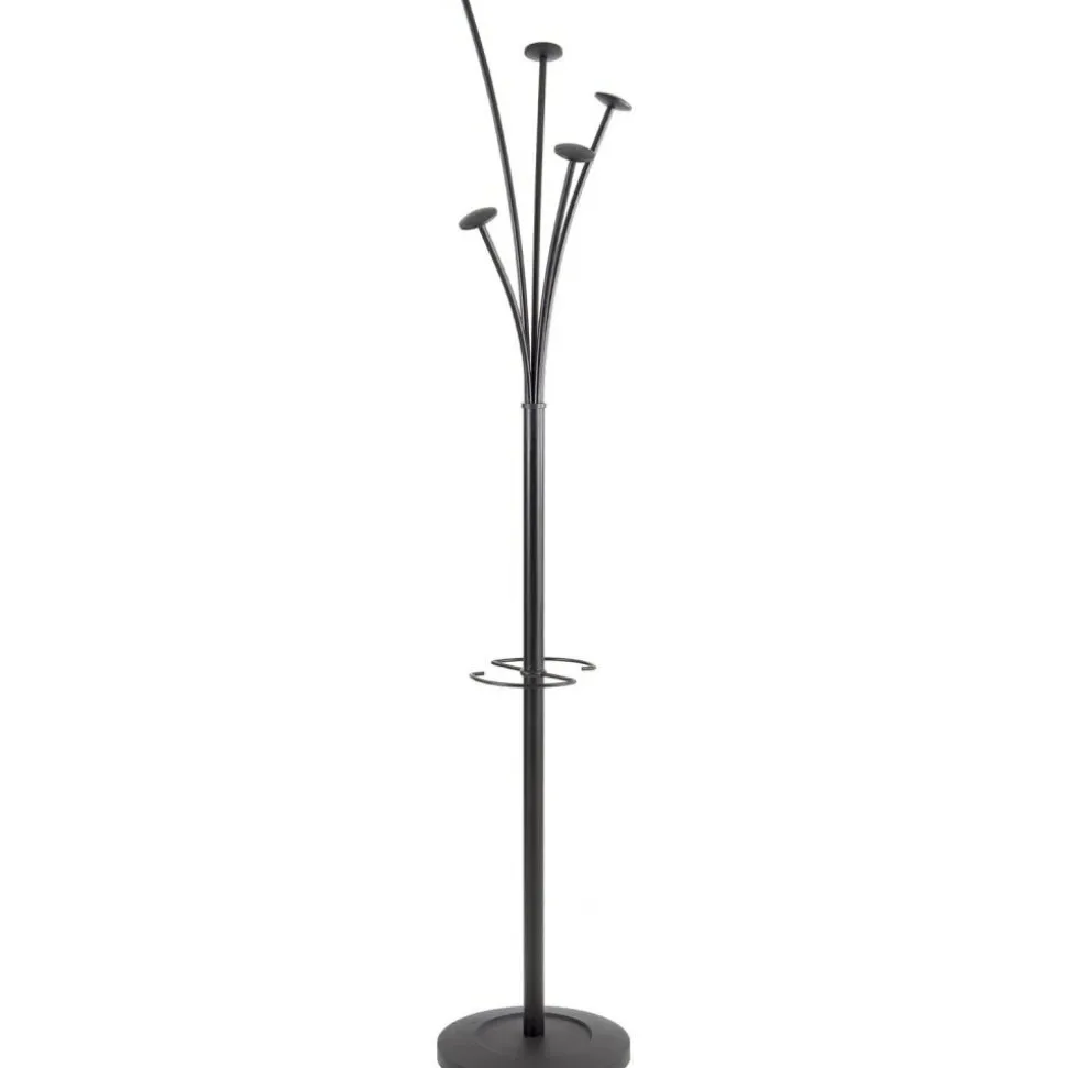 ALBA Tree-Hook Coat Stand With Umbrella Holder, 73 5/8"H x 15"W x 15"D, Black