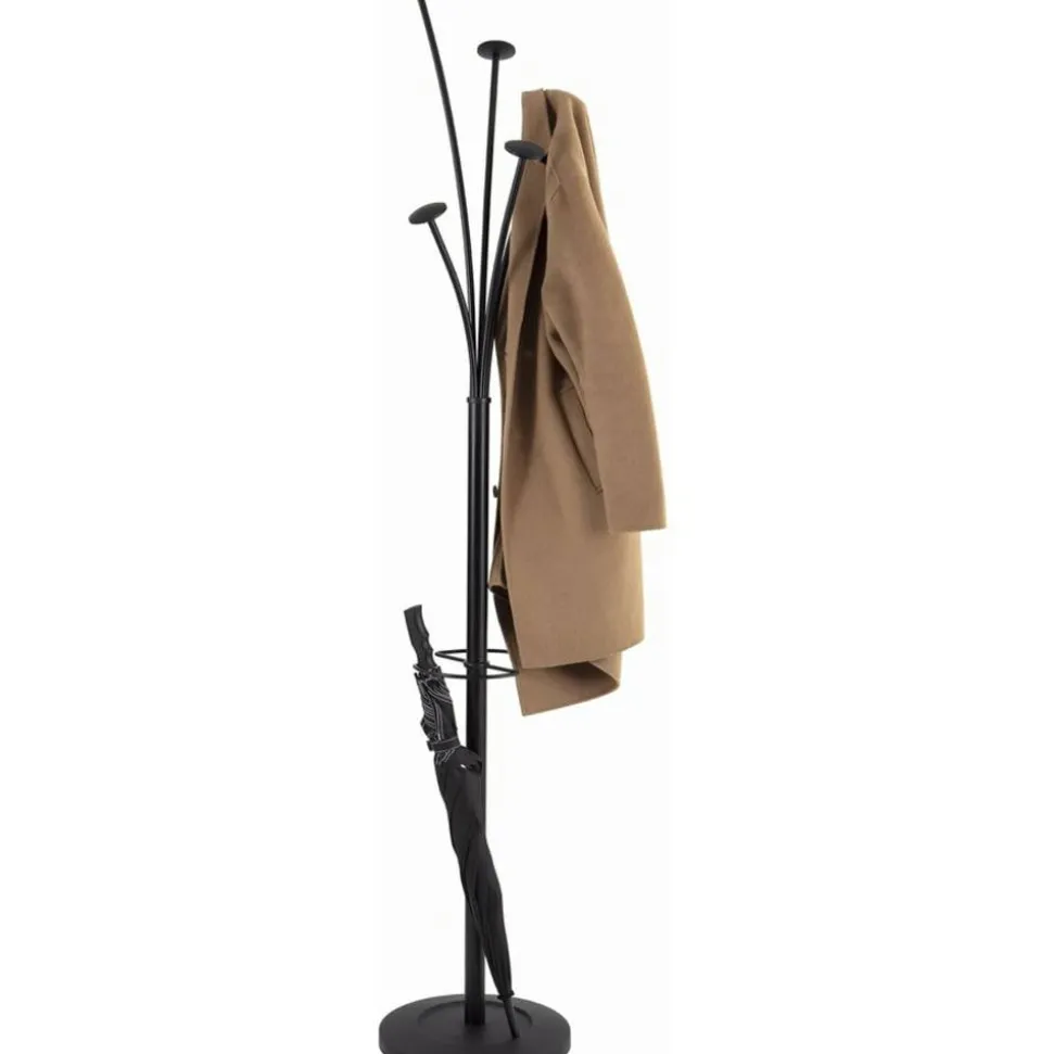 ALBA Tree-Hook Coat Stand With Umbrella Holder, 73 5/8"H x 15"W x 15"D, Black