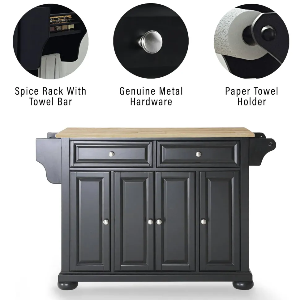 Alexandria Wood Top Full Size Kitchen Island/Cart