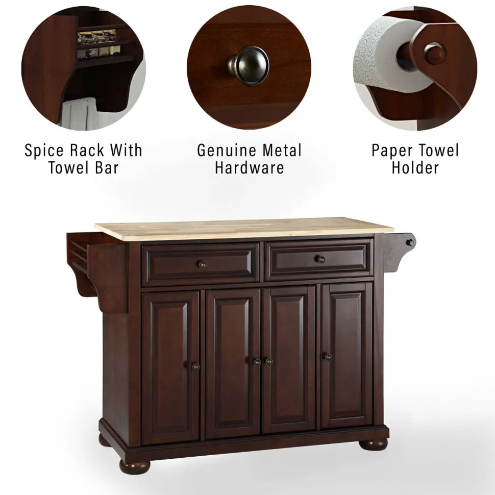 Alexandria Wood Top Full Size Kitchen Island/Cart