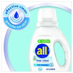 all Free Clear HE Laundry Detergent, 24 Loads, Unscented, 30 oz Bottle, 6/Carton