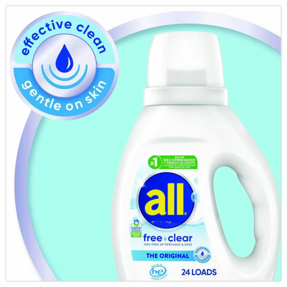 all Free Clear HE Laundry Detergent, 24 Loads, Unscented, 30 oz Bottle, 6/Carton