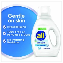 all Free Clear HE Laundry Detergent, 24 Loads, Unscented, 30 oz Bottle, 6/Carton