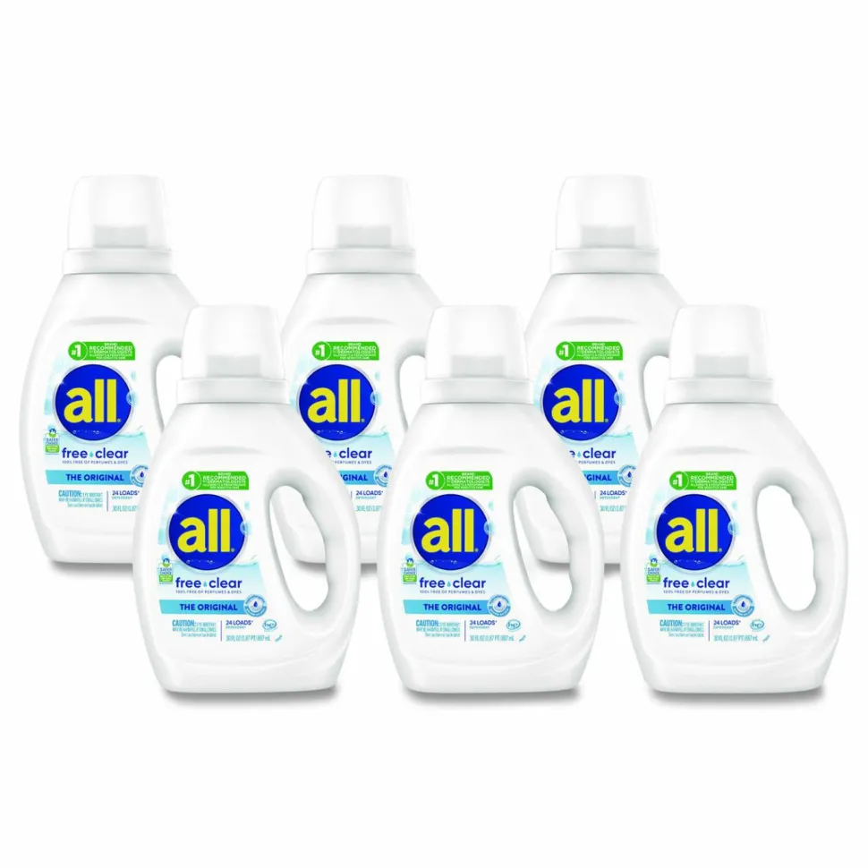 all Free Clear HE Laundry Detergent, 24 Loads, Unscented, 30 oz Bottle, 6/Carton