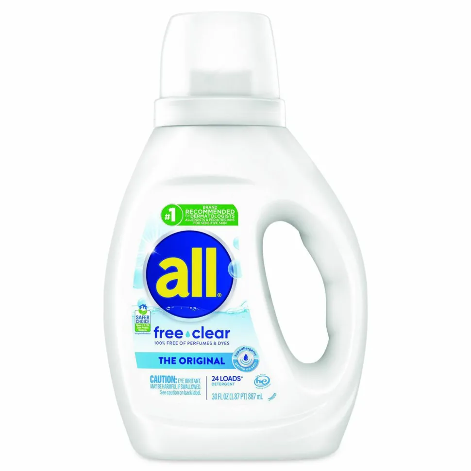 all Free Clear HE Laundry Detergent, 24 Loads, Unscented, 30 oz Bottle, 6/Carton