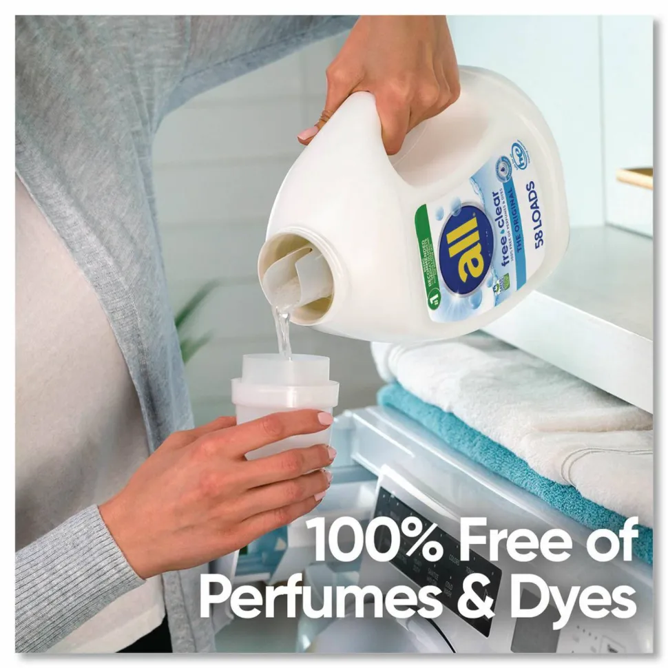 all Free Clear HE Laundry Detergent, 58 Loads, Unscented, 73 oz Bottle, 6/Carton