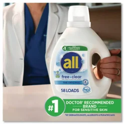 all Free Clear HE Laundry Detergent, 58 Loads, Unscented, 73 oz Bottle, 6/Carton