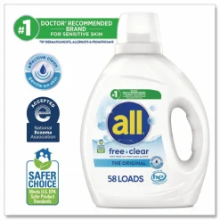 all Free Clear HE Laundry Detergent, 58 Loads, Unscented, 73 oz Bottle, 6/Carton