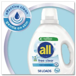 all Free Clear HE Laundry Detergent, 58 Loads, Unscented, 73 oz Bottle, 6/Carton