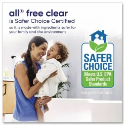 all Free Clear HE Laundry Detergent, 58 Loads, Unscented, 73 oz Bottle, 6/Carton