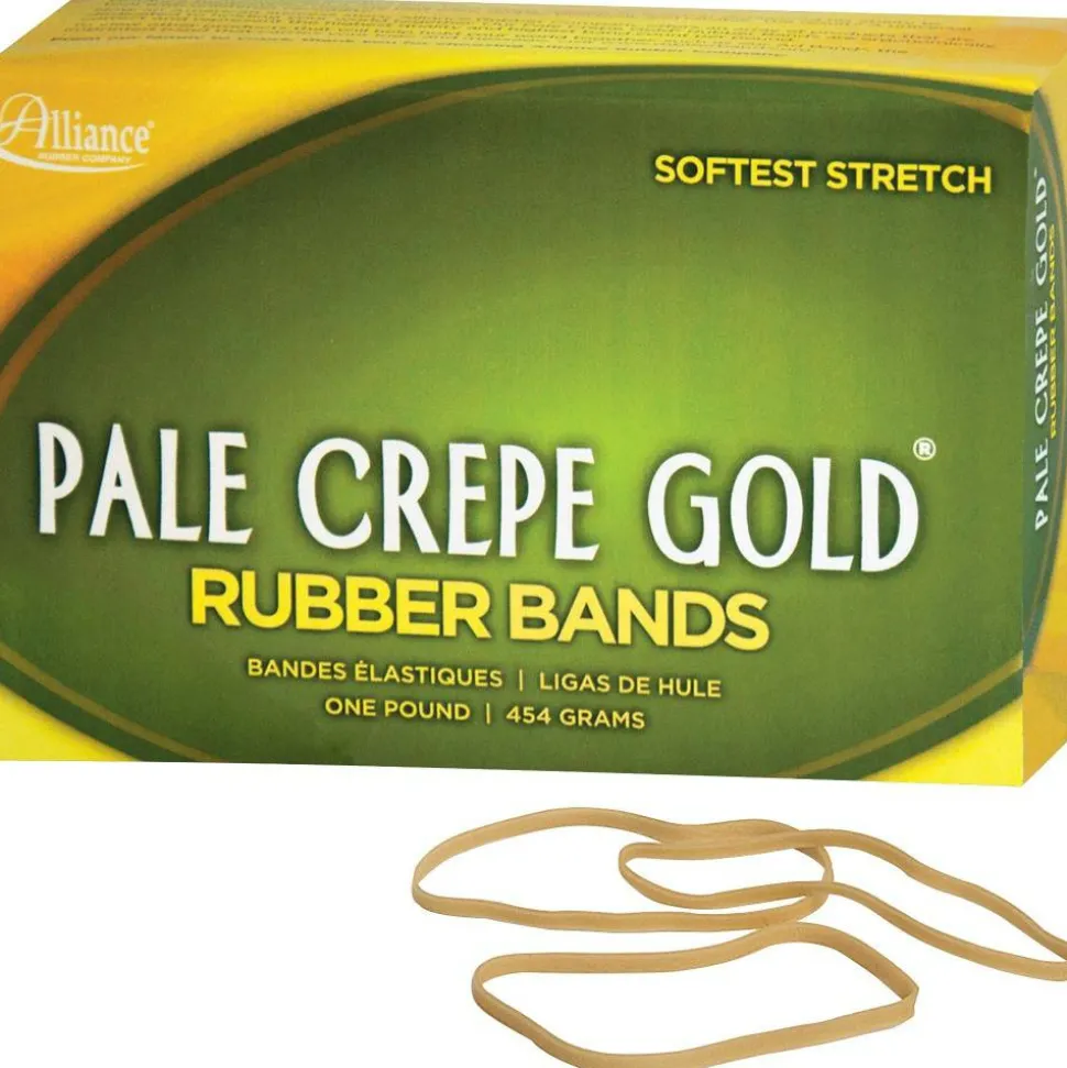 Alliance Rubber Pale Crepe Gold Rubber Bands, #33, 3 1/2" x 1/8", 1 Lb, Box Of 920