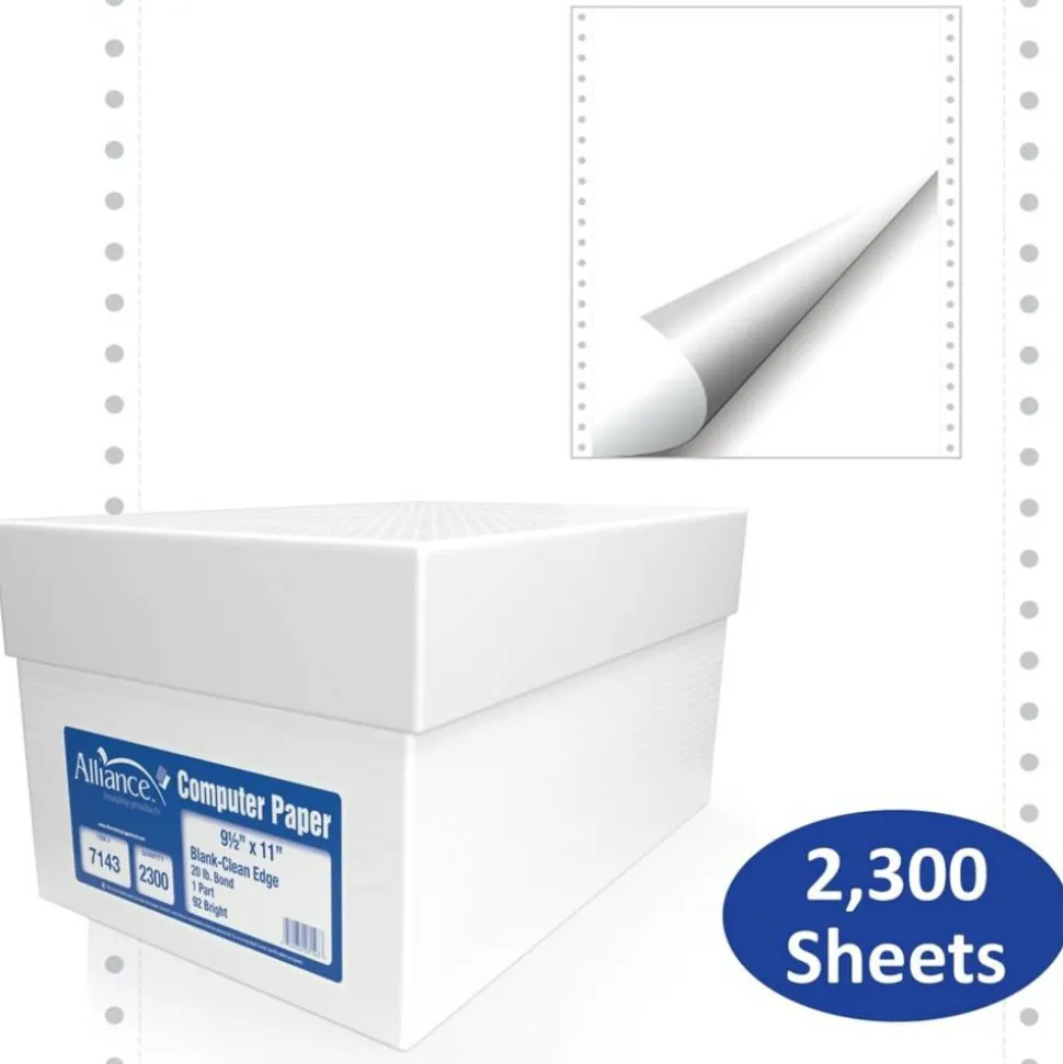 Alliance 1-Part Computer Paper, Z-Fold, 9-1/2" x 11", 92+ Brightness, 20 Lb, White, Ream Of 2,300 Sheets