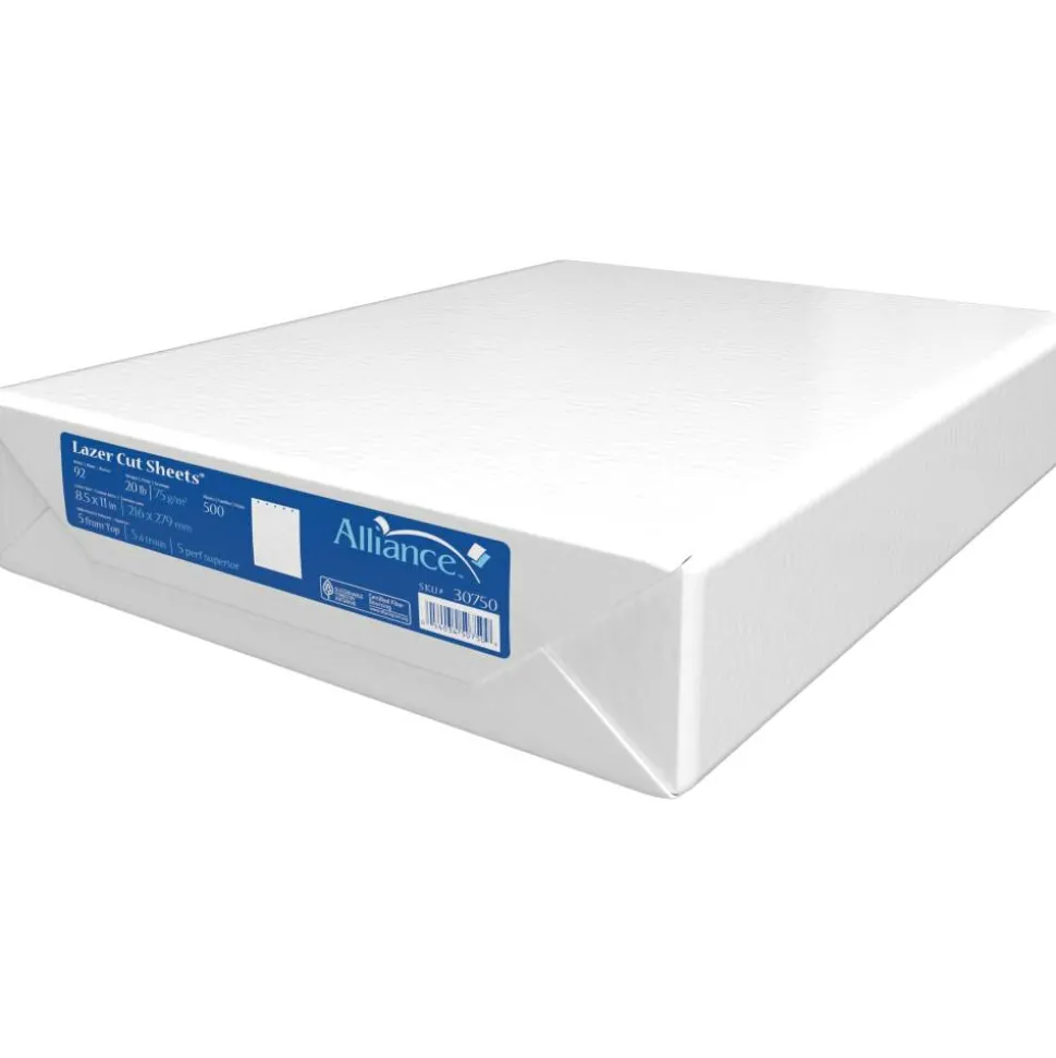 Alliance Processed Lazer Cut Sheet Copy Paper, 5 Reams, White, 8-1/2" x 11", 5-Hole Punch, 92+ Bright, 20 Lb, White, 500 Sheets Per Ream