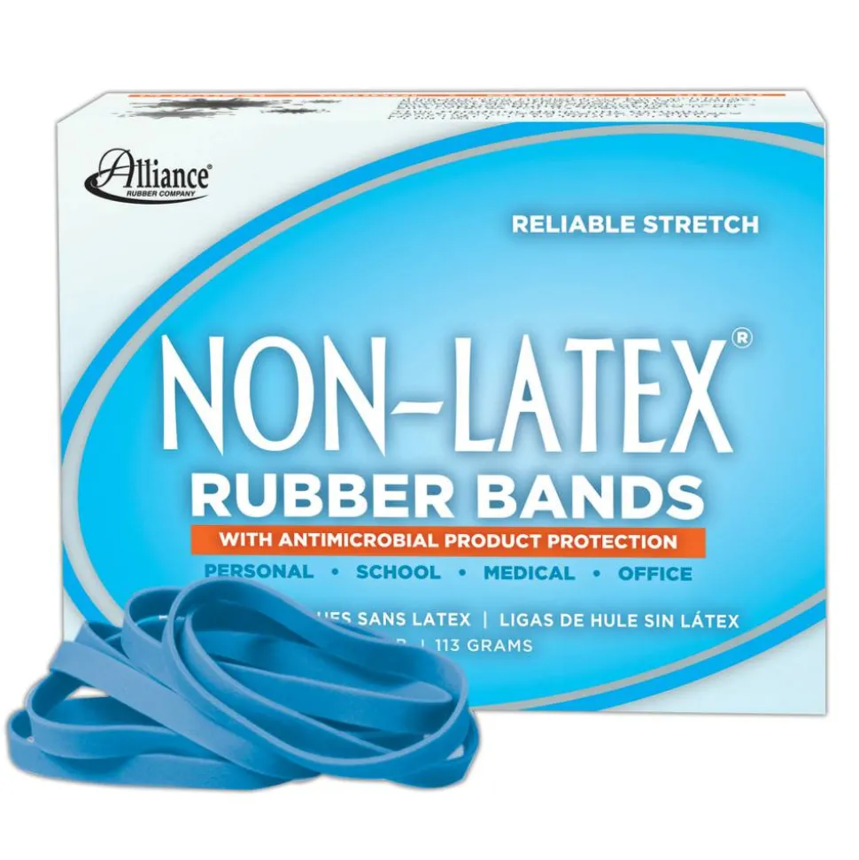 Alliance Rubber Bands With Antimicrobial Protection, #64, 3 1/2" x 1/4", Cyan Blue, 40 Per Pack
