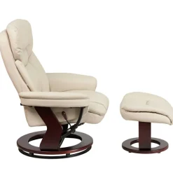 Allie Recliner Chair with Ottoman | Beige LeatherSoft Swivel Recliner Chair with Ottoman Footrest