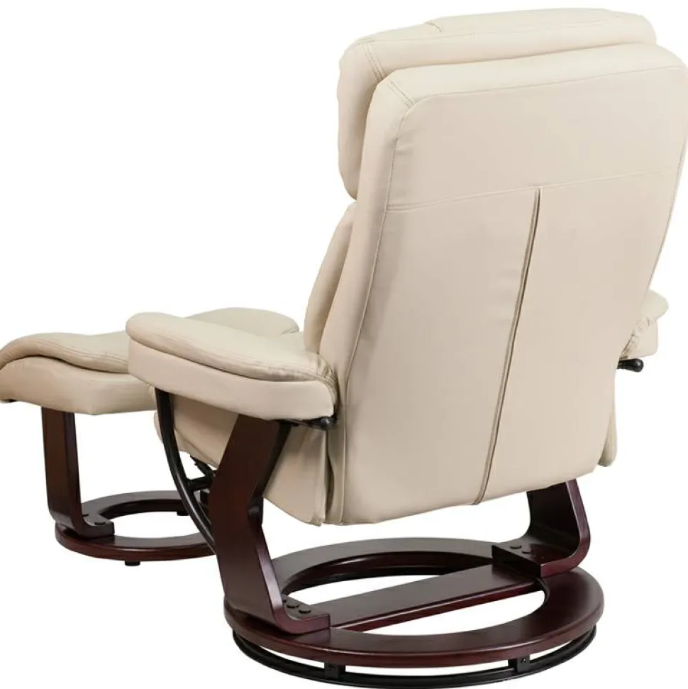 Allie Recliner Chair with Ottoman | Beige LeatherSoft Swivel Recliner Chair with Ottoman Footrest