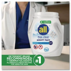 all MIGHTY PACS Free Clear HE Laundry Detergent, 60 Pods/Tub, 4 Tubs/Carton