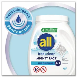 all MIGHTY PACS Free Clear HE Laundry Detergent, 60 Pods/Tub, 4 Tubs/Carton