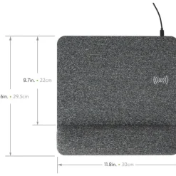 Allsop PowerTrack Plush Wireless Charging Mousepad, 11-13/16”L x 11-5/8”W x 1-7/8”D, Gray, ASP32304