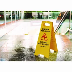 Alpine Industries Bilingual Caution Wet Floor Sign, 11.8 x 0.7 x 24.6, Yellow, 3/Carton