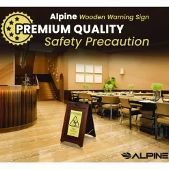 Alpine Industries 2-Sided Plated Wooden A-Frame Bilingual Wet Floor Sign, 15 x 2 x 24, Brass